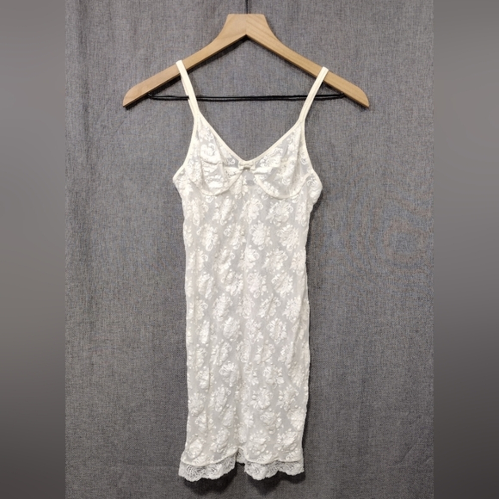 Vintage Lace Floral Night Dress Women's M White Retro 90s Y2K Casual Comfy